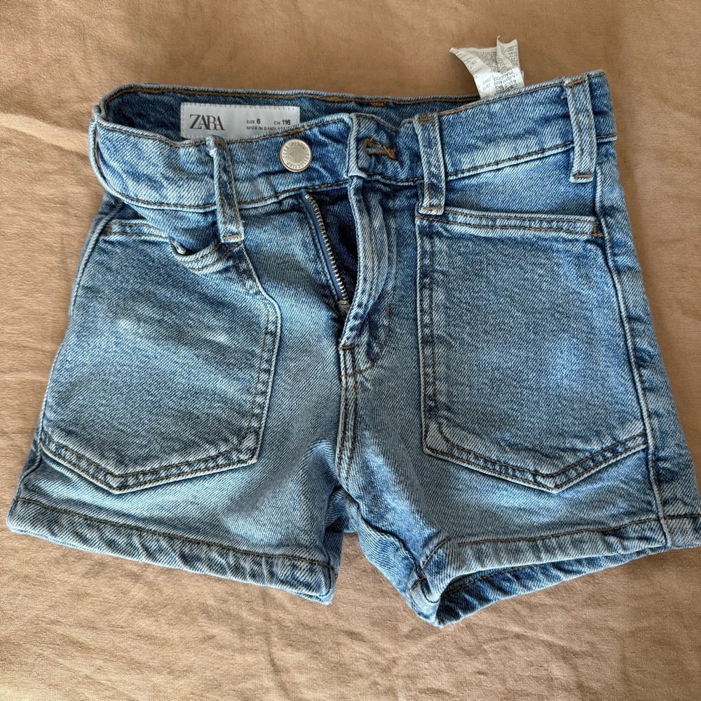 ZARA Girls Light Blue Wash Denim Shorts